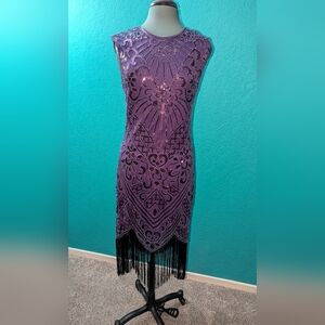 Elegant Purple Fringe Dress